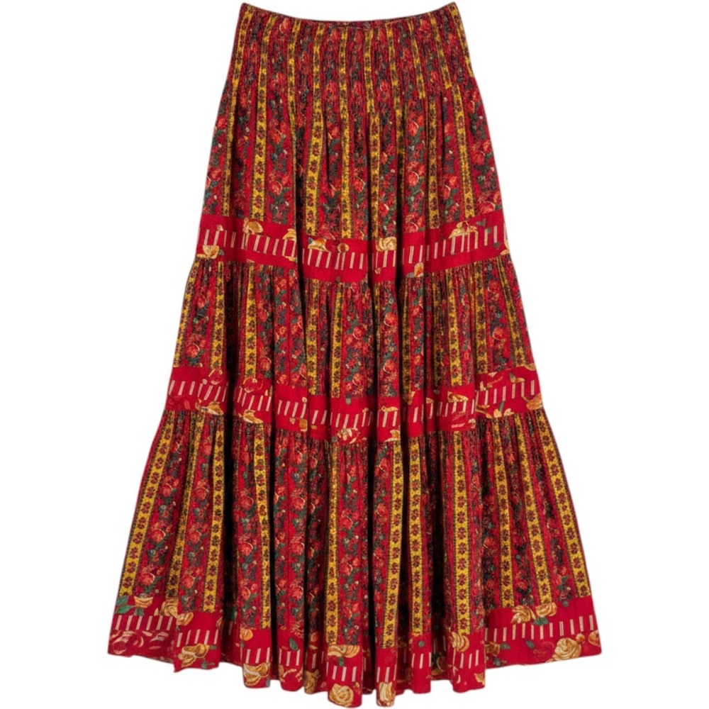 Unbranded Tiered Maxi Skirt Red XS Floral Boho Peasant Cottagecore Made in Italy - Picture 2 of 8